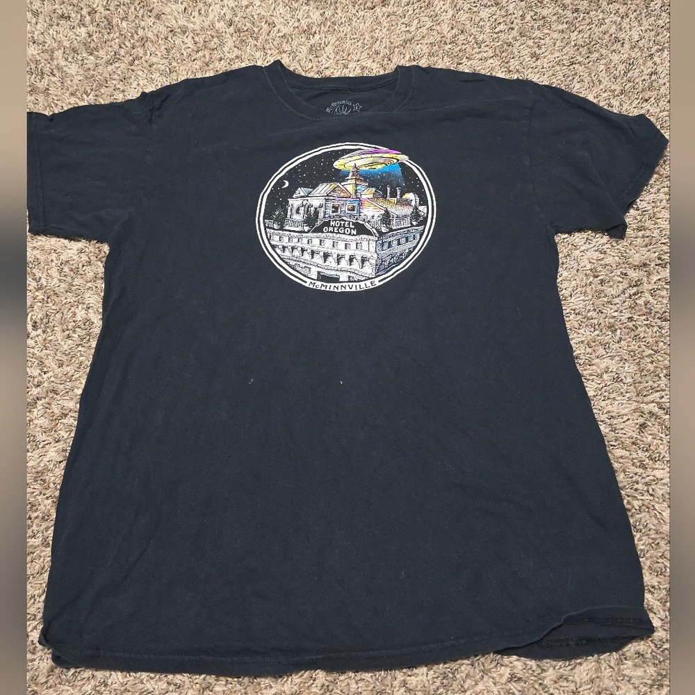 Black Graphic Tee with UFO Design